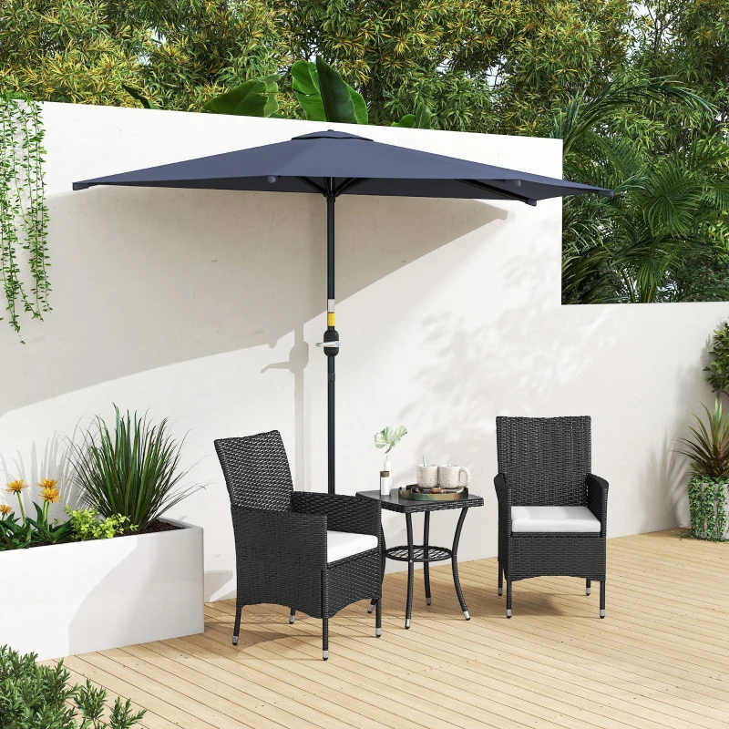 Outsunny 9.8ft Half Umbrella Semi Round Patio Parasol with Crank Handle, Top Vent for Garden, Balcony- NO BASE INCLUDED, Dark Blue
