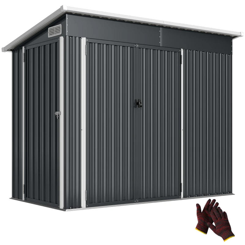 Outsunny 7.5' x 4.3' Outdoor Storage Shed, Waterproof Metal Garden Shed with Lockable Doors, for Backyard, Lawn, Patio, Dark Grey