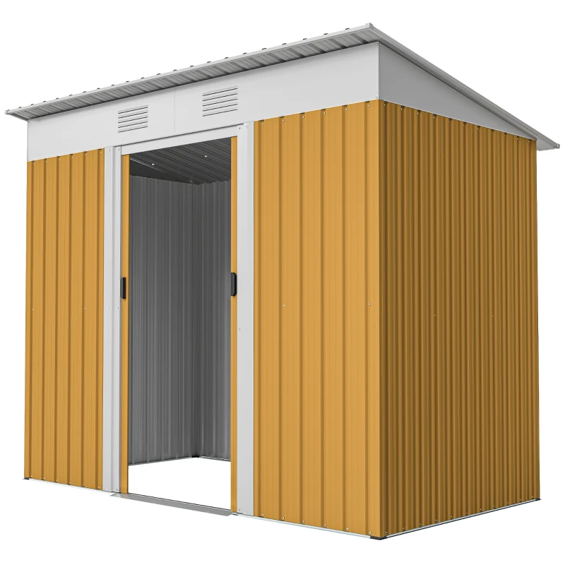 Outsunny 7' x 4' Outdoor Storage Shed, Metal Garden Tool Storage House Organizer with Lockable Sliding Doors and Vents for Backyard Patio Lawn, Yellow