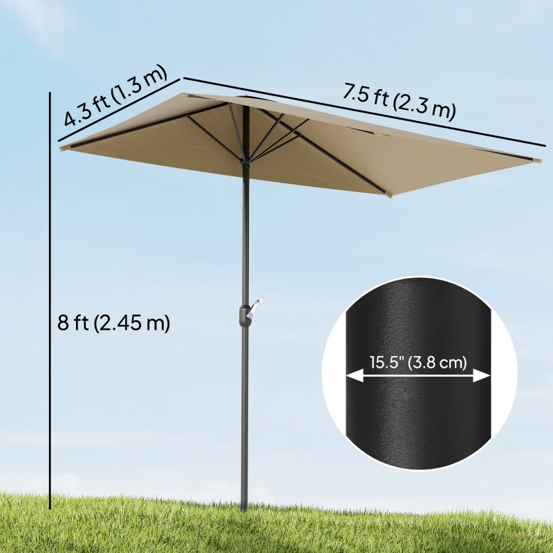 Outsunny 8ft Half Round Umbrella Outdoor Balcony Parasol Patio Garden Outdoor Window Sun Shade w/ 5 Ribs
