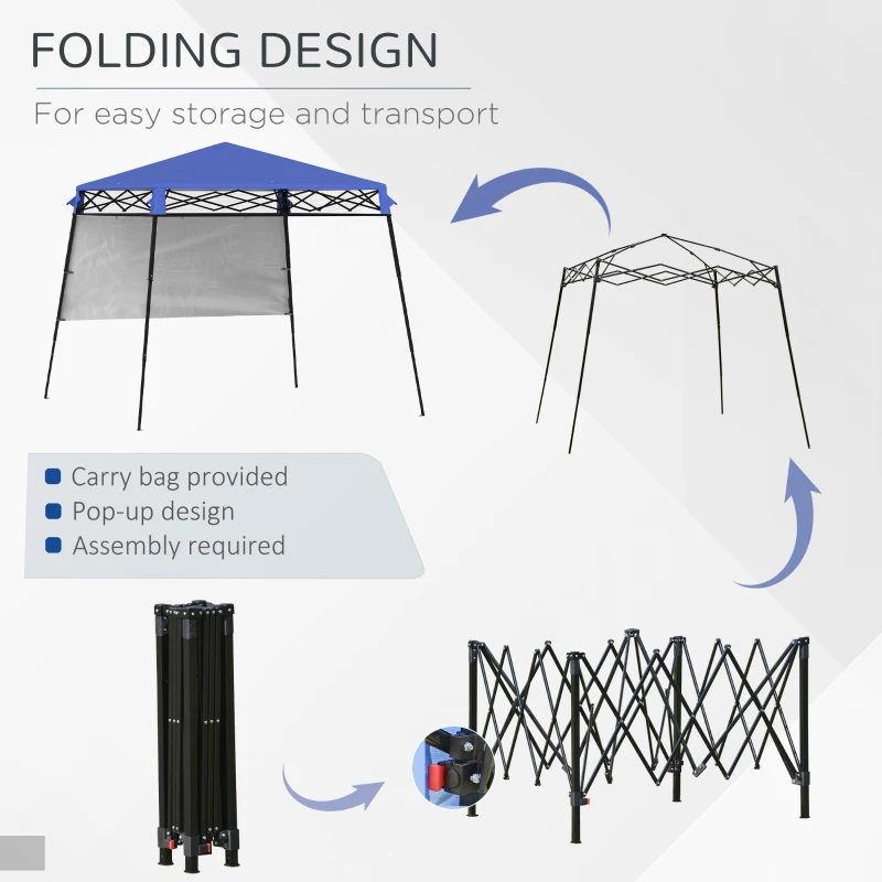 Outsunny 7' x 7' Garden Foldable Pop Up Gazebo Tent with Backpack & Inclined Legs Outdoor Party Canopy, Blue & Black