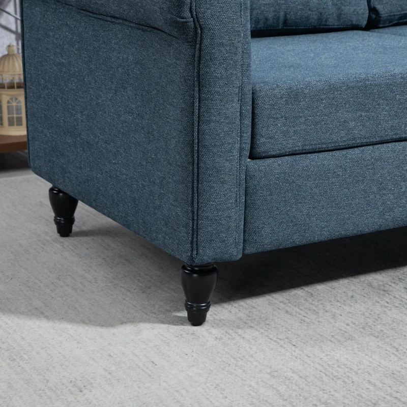 HOMCOM Vintage Loveseat, Upholstered Love Seat Furniture, Fabric 2 Seater Sofa with Rolled Arms, Rubber Wood Legs, Dark Blue