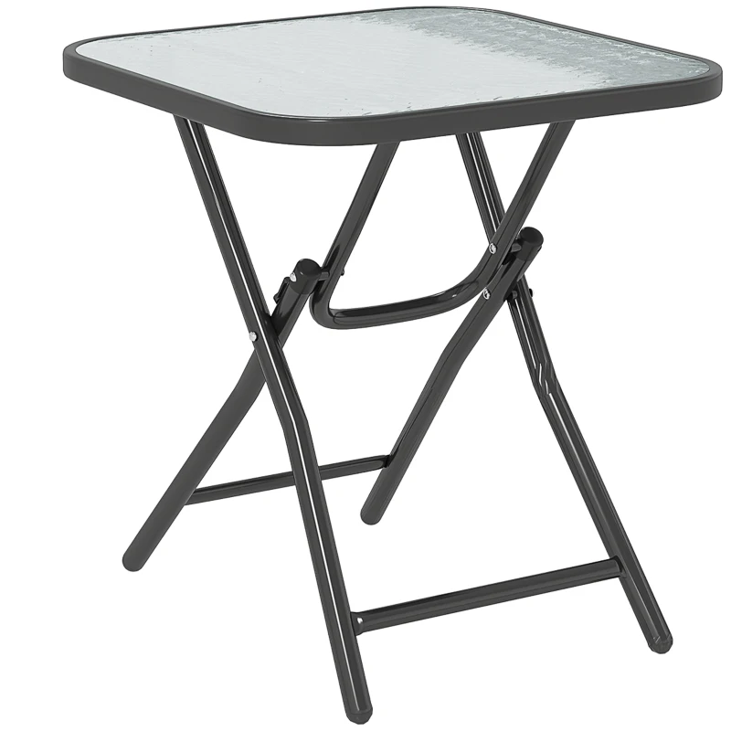 Outsunny Patio Table, Folding Coffee Table with Tempered Glass Tabletop, Portable Bistro Table for Patio, Backyard