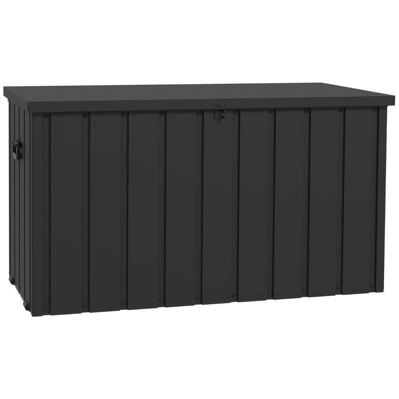 Outsunny 119 Gallon Deck Box, Lockable Galvanised Steel Outside Storage Container for Tools, Cushions, Dark Grey