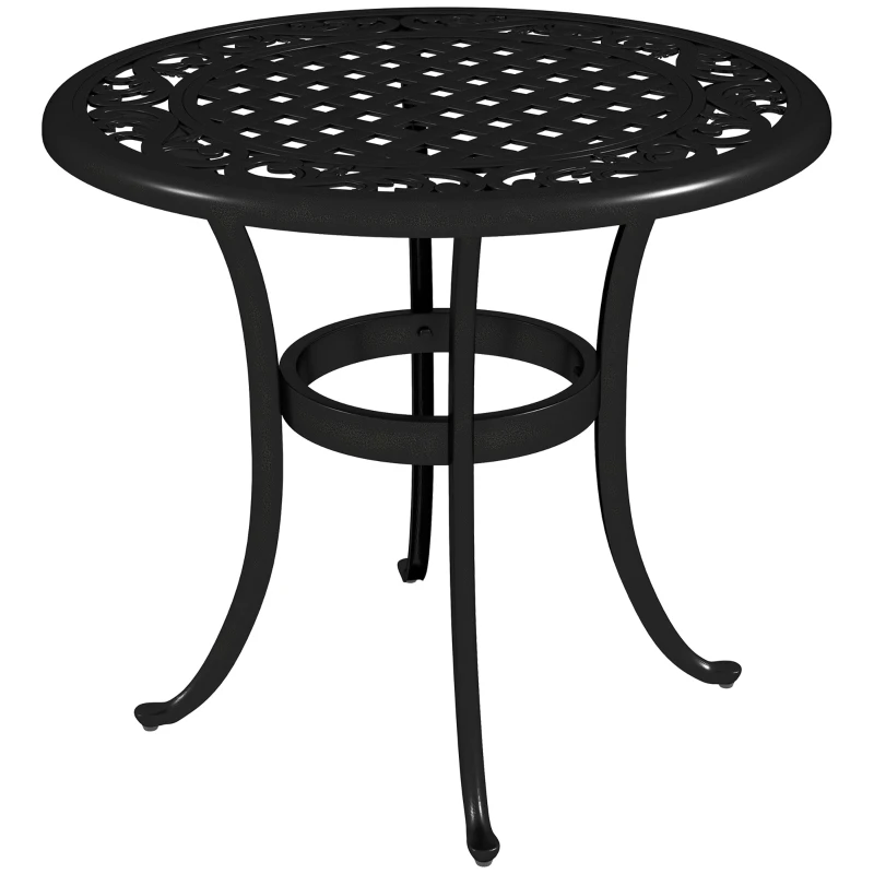 Outsunny Ф23.6" Round Outdoor Side Table, Cast Aluminum Frame Patio Coffee Side Desk for Patio, Garden, Balcony, Black