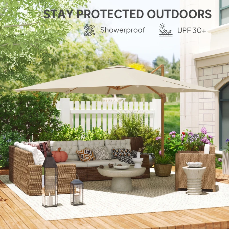 Outsunny 10 FT Patio Cantilever Umbrella, Outdoor Offset Umbrella with 360° Rotation, Outdoor Market Umbrella with Crank and Tilt