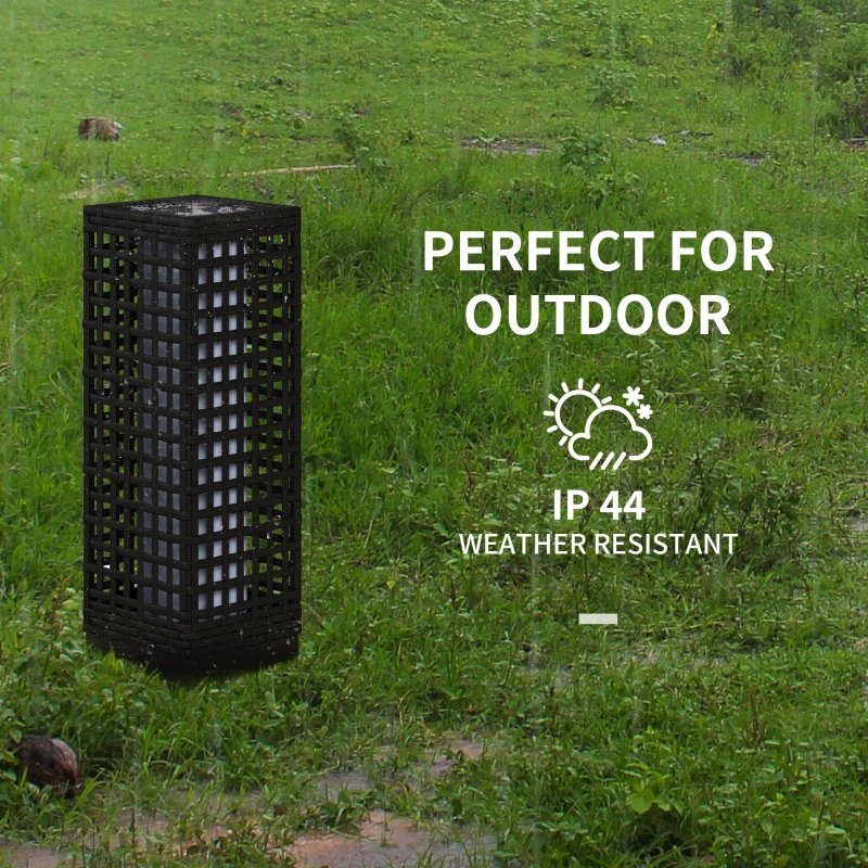 Outsunny Wicker Solar Outdoor Lamp, Decorative Floor Lamp with Auto On/Off LED Lights, IP44 for Patio, Porch, Pathway, Black