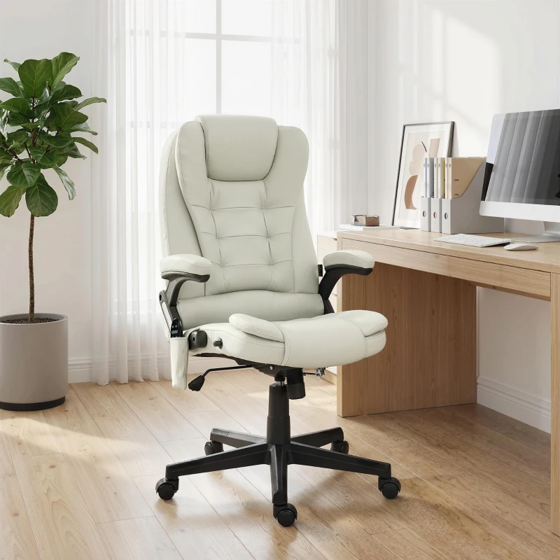 Vinsetto 6 Point Vibrating Massage Office Chair with Heat, Microfiber Massage Desk Chair with Reclining Backrest, Beige
