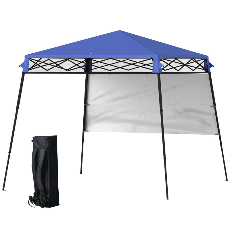 Outsunny 7' x 7' Garden Foldable Pop Up Gazebo Tent with Backpack & Inclined Legs Outdoor Party Canopy, Blue & Black