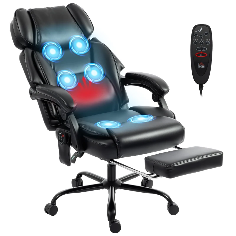 HOMCOM High Back Vibration Massage Office Chair Heated Reclining Computer Chair w/ Footrest, Swivel Wheels, Remote, Black