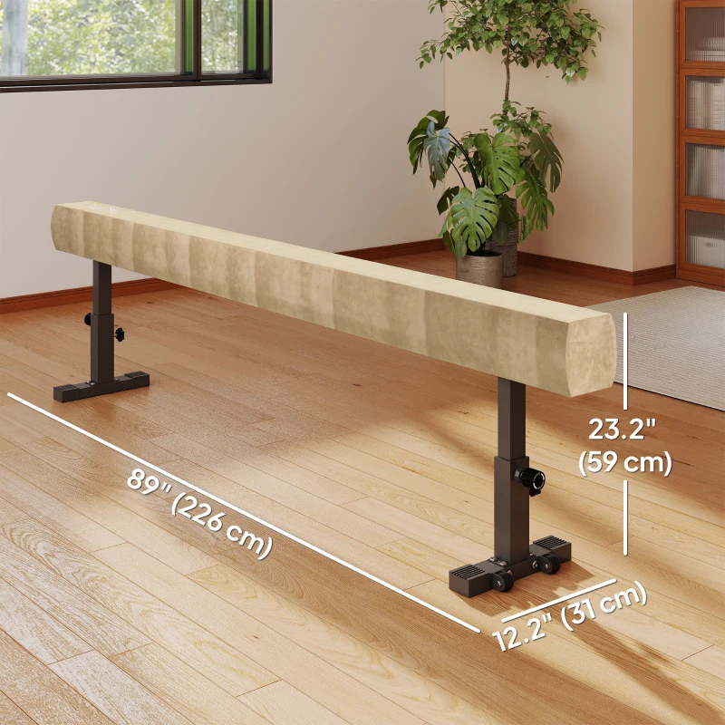 Soozier 7.5ft Adjustable Balance Beam, Gymnastics Beam with Wheels, Gymnastics Equipment for 6+ Years Old Training, Practice, and Professional Home Training, Brown