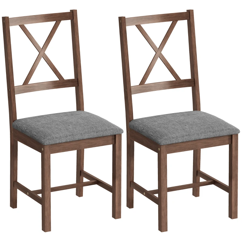 HOMCOM Set of 2 Dining Chairs, Upholstered X-Back Dining Room Chairs with Rubberwood Legs and Padded Seat for Kitchen, Gray