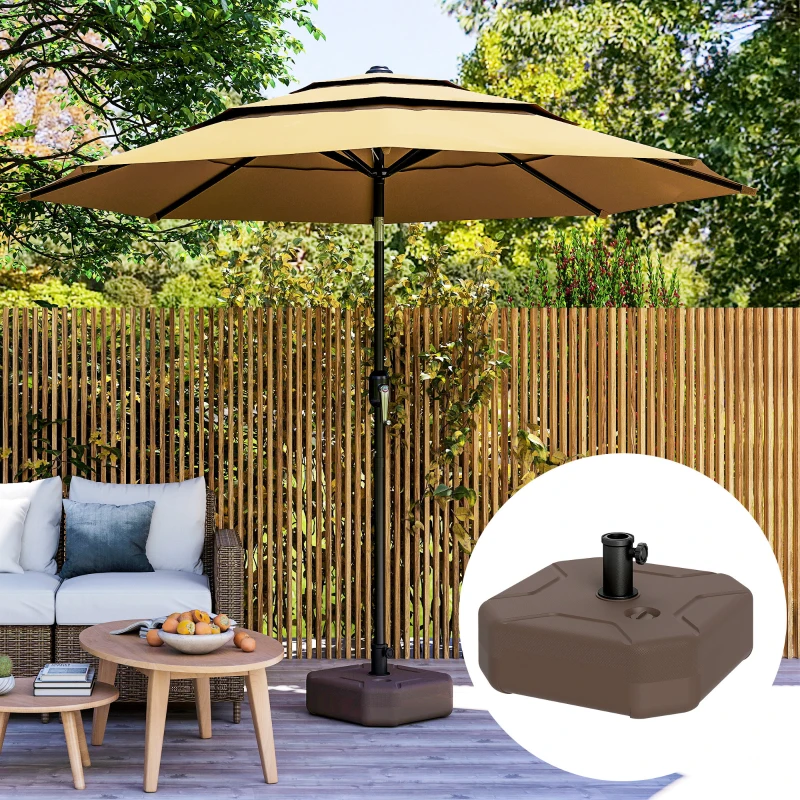 Outsunny Square Patio Umbrella Base Holder, Heavy Duty Outdoor Umbrella Stand Base, Filled Up to 55lbs with Sand or 44lbs with Water for Garden, Poolside, Brown
