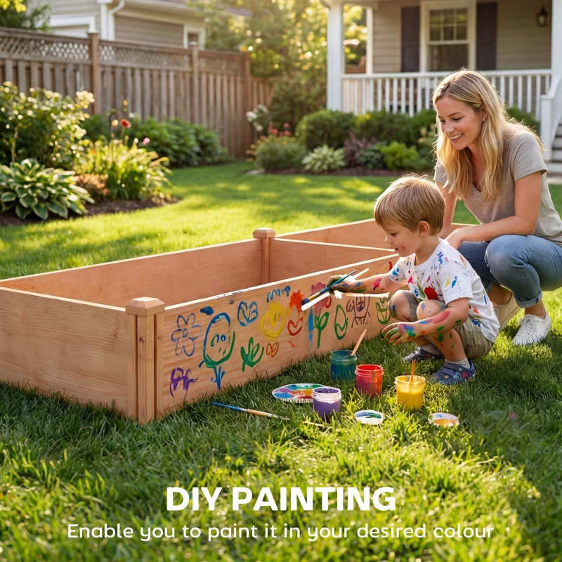 Outsunny Wooden Raised Garden Bed, 8 x 4 x 1ft Elevated Garden Box with Dividers and Open Bottom, Outdoor Raised Planter Box