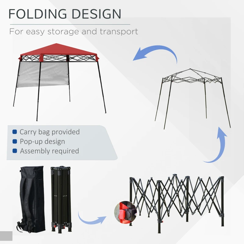 Outsunny 7' x 7' Garden Foldable Pop Up Gazebo Tent with Backpack & Inclined Legs Outdoor Party Canopy, Red & Black