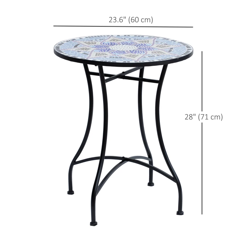 Outsunny 23.6" Mosaic Round Patio Table with Ceramic Tabletop, Outdoor Furniture, Multicolor