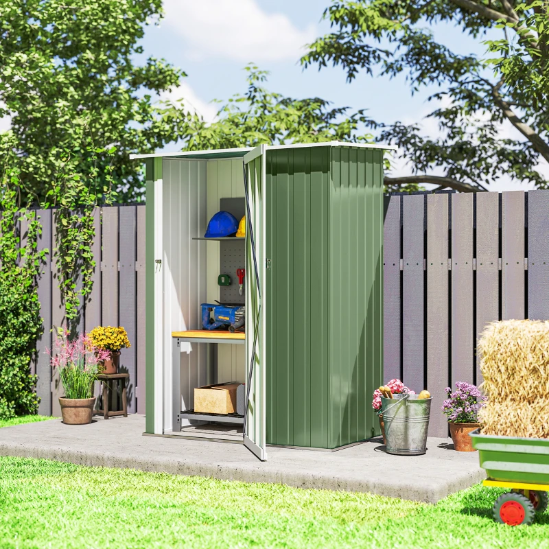 Outsunny 4.7' x 3' Outdoor Storage Shed, Galvanized Metal Utility Garden Tool House, 2 Vents and Lockable Door for Backyard, Patio, Garage, Lawn, Green
