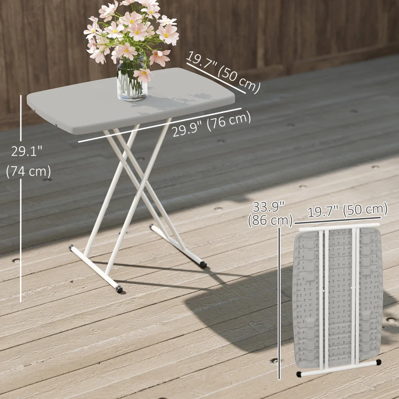 Outsunny Portable Patio Side Table, Height Adjustable Outdoor Side Table, Folding Balcony Table with Metal Frame, Dark Grey