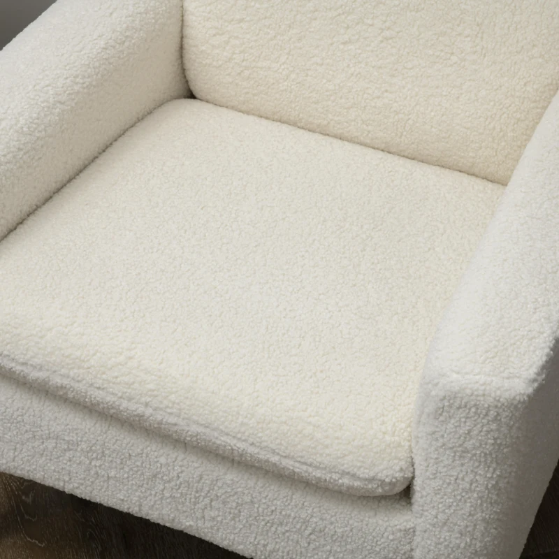 HOMCOM Fabric Accent Chair, Modern Upholstered Armchair with Wood Legs and Wide Padded Seat, Cream White