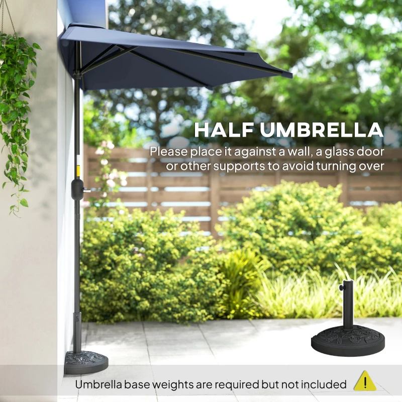 Outsunny 9.8ft Half Umbrella Semi Round Patio Parasol with Crank Handle, Top Vent for Garden, Balcony- NO BASE INCLUDED, Dark Blue