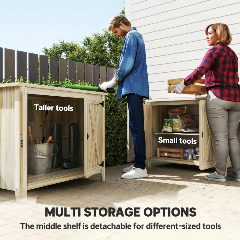 Outsunny Wooden Outdoor Storage Cabinet, Garden Shed Potting Shed with Shelf and Double Doors, Natural Wood