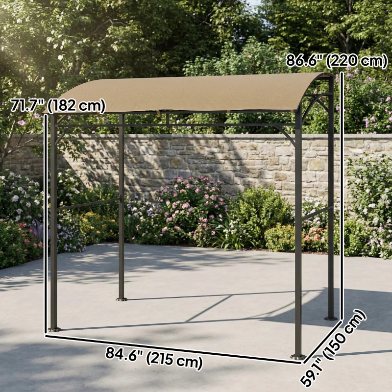 Outsunny 7' x 5' Garden Grill Canopy, BBQ Grill Gazebo Tent with Steel Frame and Hooks, Outdoor Sun Shade, Dark Coffee