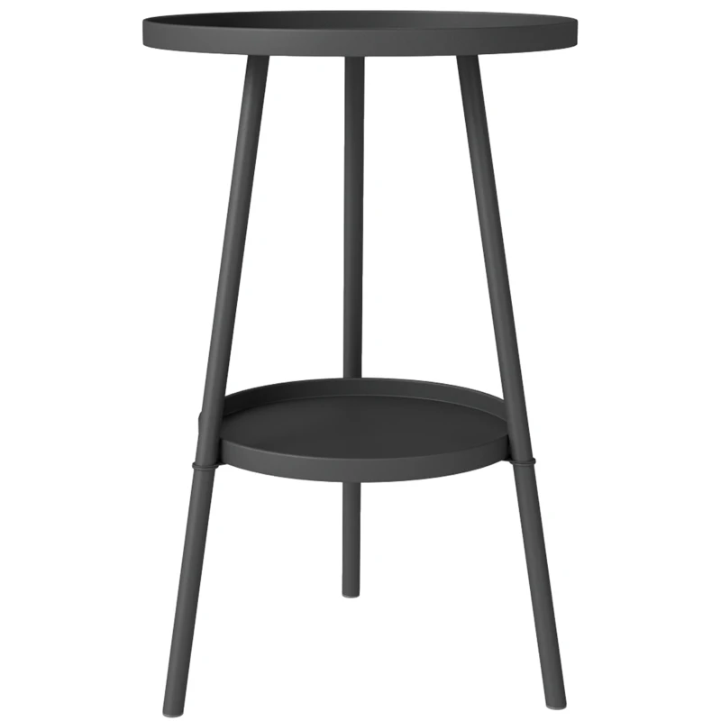 Outsunny Round Garden Table, 2-Tier Small Side Table, Metal Patio Table Coffee Table Dining Table, Black