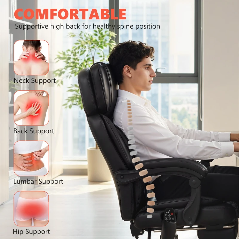 HOMCOM High Back Vibration Massage Office Chair Heated Reclining Computer Chair w/ Footrest, Swivel Wheels, Remote, Black