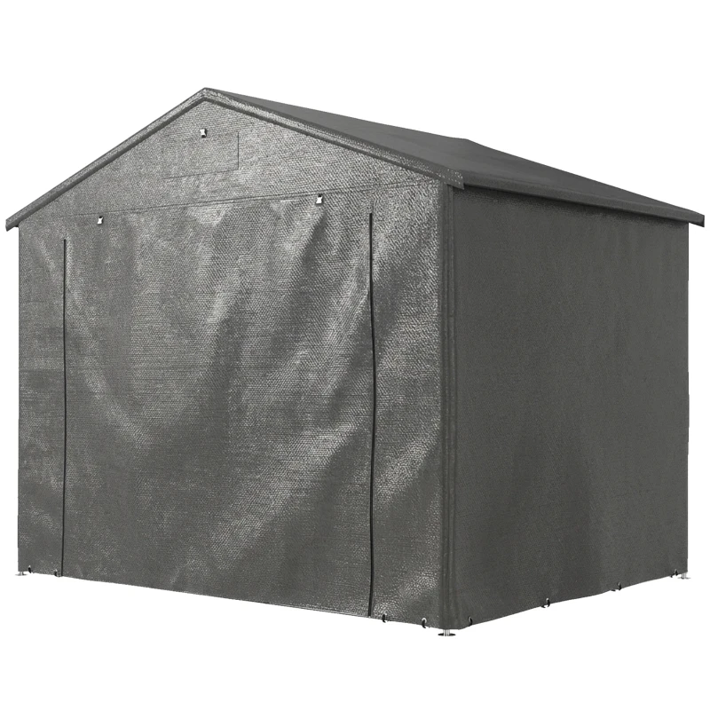 Outsunny 8' x 6' Portable Shed, Waterproof Bike Tent with Roll-up Zipper Door, Vent and Galvanised Metal Frame, Dark Grey