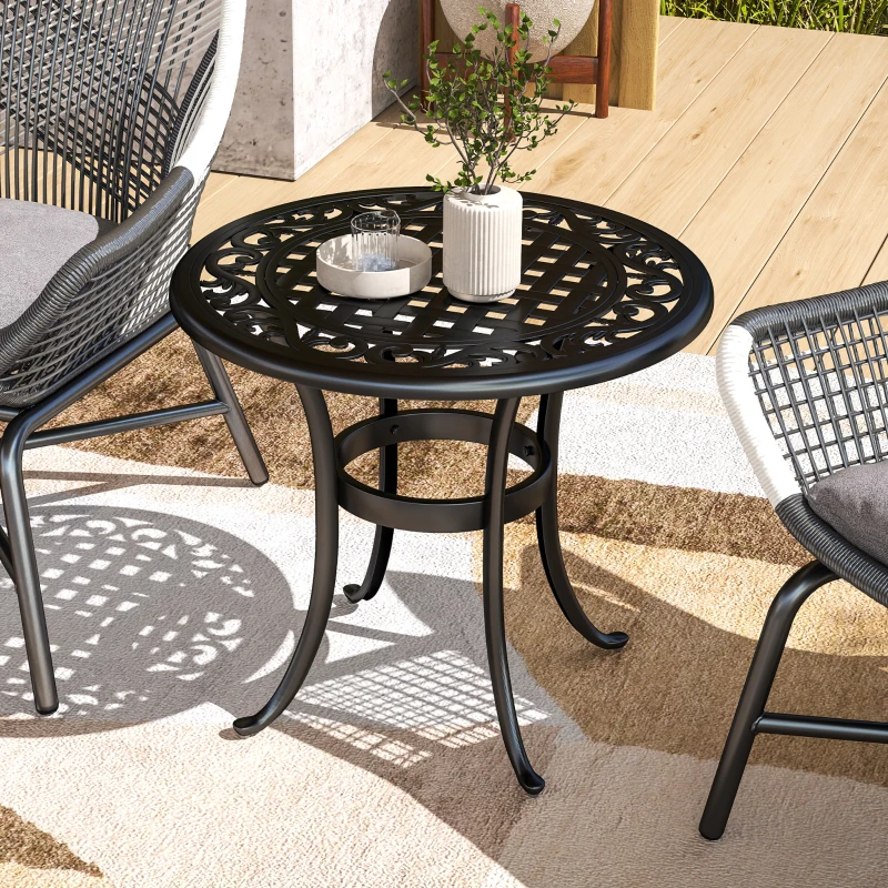 Outsunny Ф23.6" Round Outdoor Side Table, Cast Aluminum Frame Patio Coffee Side Desk for Patio, Garden, Balcony, Black