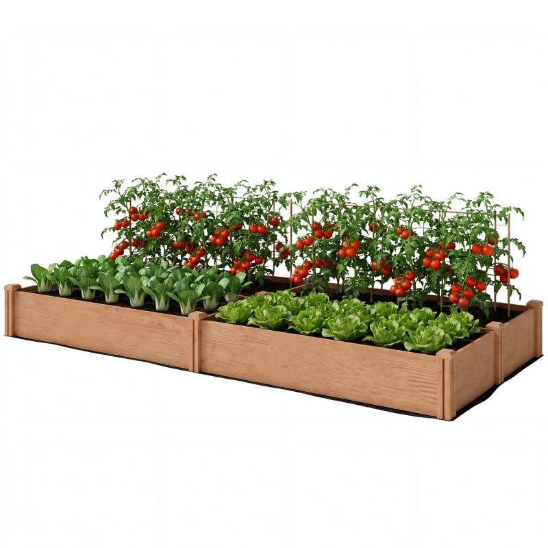 Outsunny Wooden Raised Garden Bed, 8 x 4 x 1ft Elevated Garden Box with Dividers and Open Bottom, Outdoor Raised Planter Box