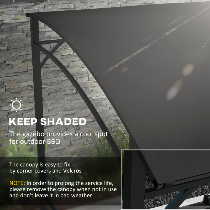 Outsunny 7' x 5' Garden Grill Canopy, BBQ Grill Gazebo Tent with Steel Frame and Hooks, Outdoor Sun Shade, Black