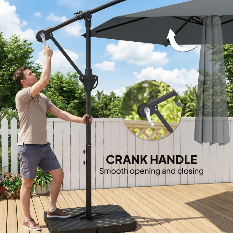 Outsunny 9.7 ft Offset Patio Umbrella with Water/Sand Fillable Weights, Garden Hanging Parasol with Locking Latch, Dark Grey