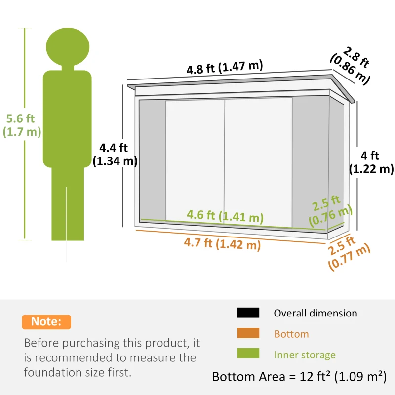 Outsunny 5' x 3' Metal Garden Storage Shed, Tool House with Double Doors for Backyard, Patio, Lawn