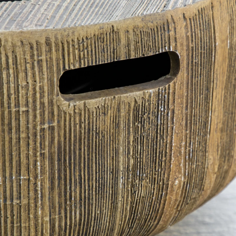 Outsunny Outdoor Fire Pit, 24 Inch Metal Wood Burning Fireplace with Spark Cover, Poker, Woodgrain Design, Light Brown