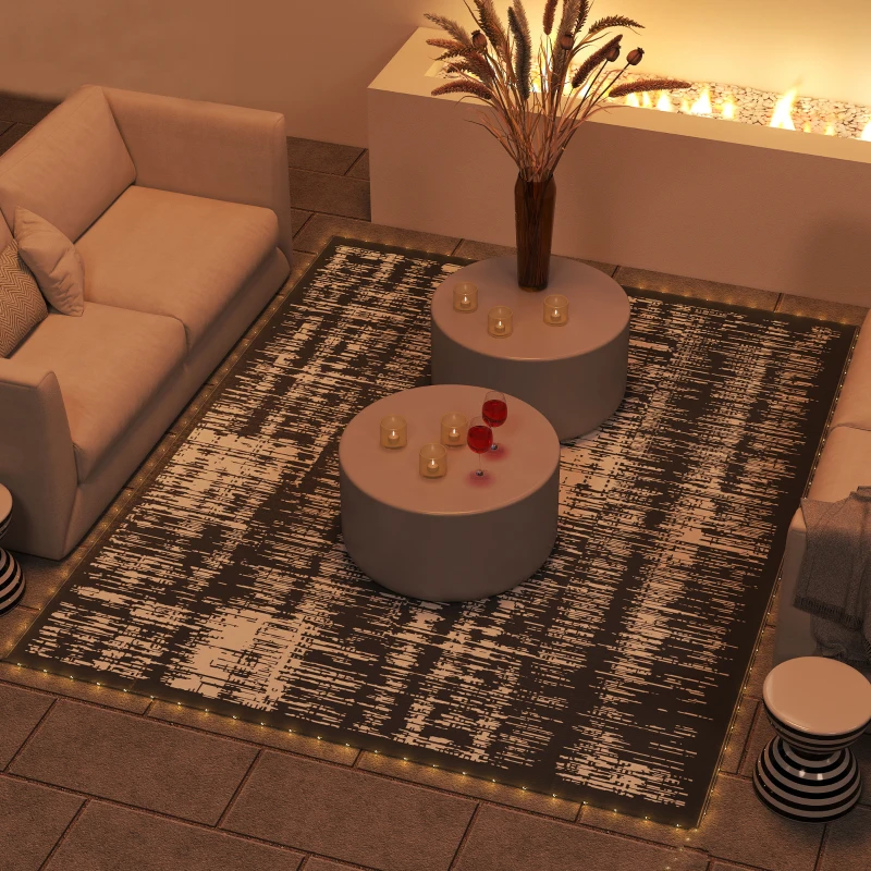 Outsunny Reversible Outdoor Rug Carpet with LED Lights, Carry Bag & Ground Stakes for Backyard, Deck, Picnic, Beach, 10' x 8'