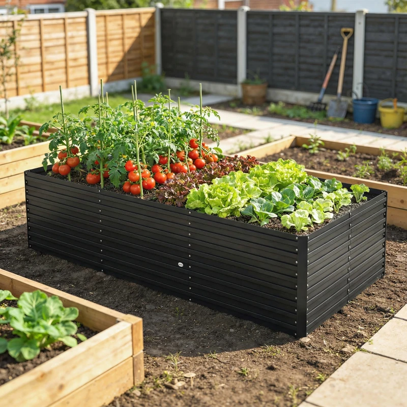 Outsunny 8' x 4' x 2' Raised Garden Bed, Galvanized Planter Box for Growing Flowers, Herbs and Vegetables, Black