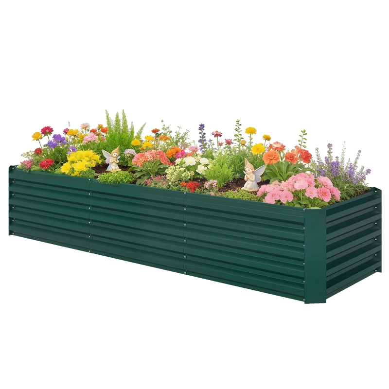 Outsunny 8 x 2.6 x 1.5ft Galvanized Raised Garden Bed, Reinforced Outdoor Planter Box with Open Bottom, Green