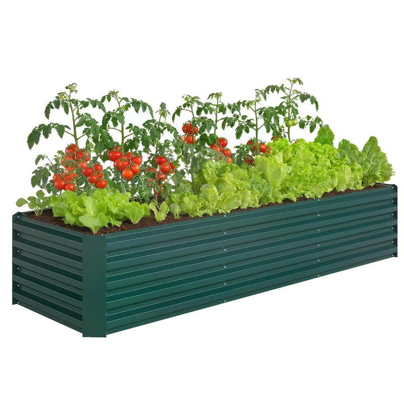 Outsunny 8 x 2.6 x 1.5ft Galvanized Raised Garden Bed, Reinforced Outdoor Planter Box with Open Bottom, Green