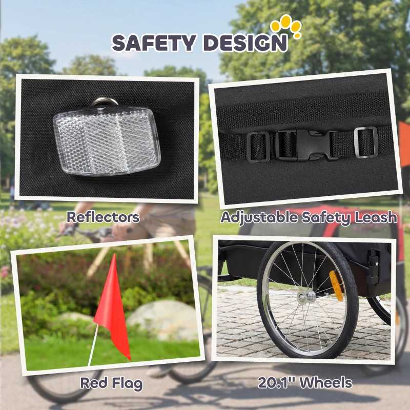 PawHut Dog Bike Trailer, Pet Cart Bicycle Carrier with 20" Air Tires, Quick-Release Wheels, Reflectors, Flag
