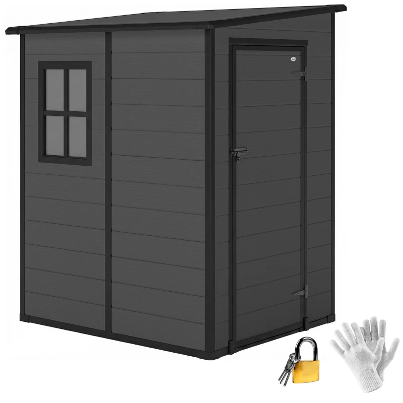 Outsunny 4'x5' Garden Storage Shed, Lean to Shed, Lockable Garden Tool Storage House with Window, Vent, Dark Grey