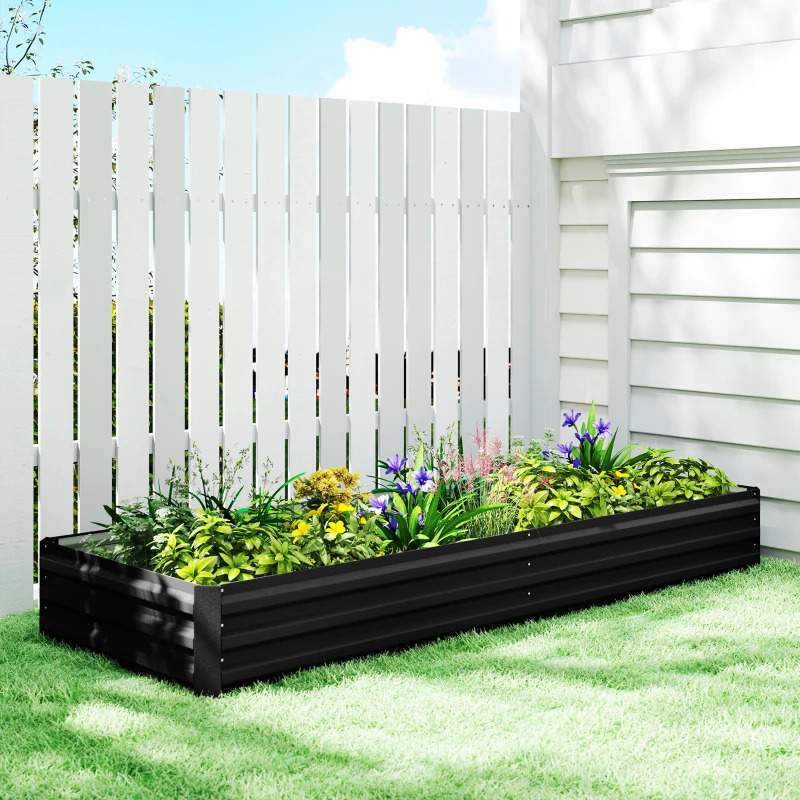 Outsunny 95" x 36" x 12" Galvanized Raised Garden Bed, Easy DIY and Cleaning for Growing Flowers, Herbs, Succulents, Black