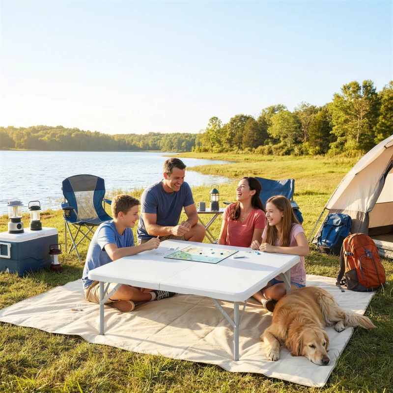 Outsunny Folding Picnic Table Heavy Duty Camping Table 34" x 34", Indoor Outdoor Use for Picnic, Beach, BBQ, White