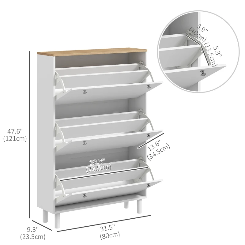 HOMCOM Shoe Storage with 3 Flip Drawers and Adjustable Shelves, Entryway Shoe Storage Cabinet for 24 Pairs of Shoes, White