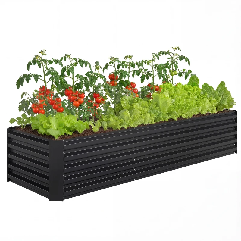 Outsunny 8 x 2.6 x 1.5ft Galvanized Raised Garden Bed, Reinforced Outdoor Planter Box with Open Bottom, Black