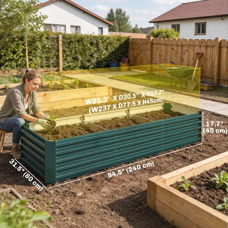Outsunny 8 x 2.6 x 1.5ft Galvanized Raised Garden Bed, Reinforced Outdoor Planter Box with Open Bottom, Green