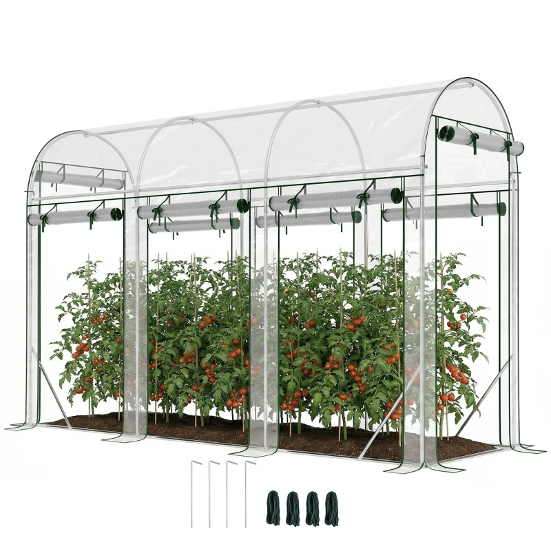 Outsunny Walk-in Tunnel Greenhouse, Hoop House Greenhouse with 8 Roll-Up Doors, 10' x 3' x 6.5', Clear
