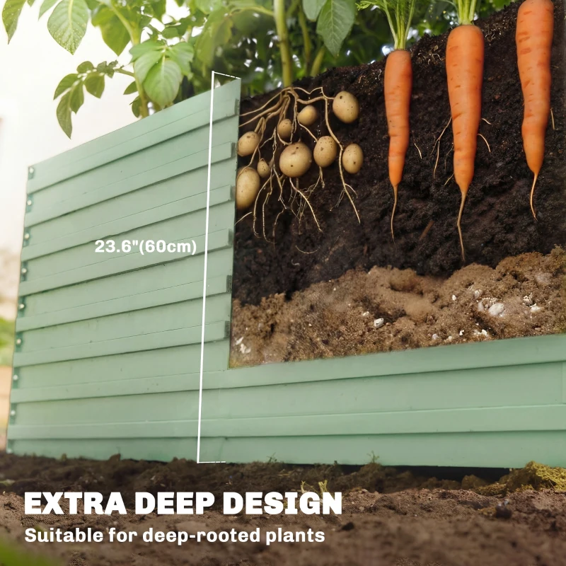 Outsunny 8' x 4' x 2' Raised Garden Bed, Galvanized Planter Box for Growing Flowers, Herbs and Vegetables, Light Green