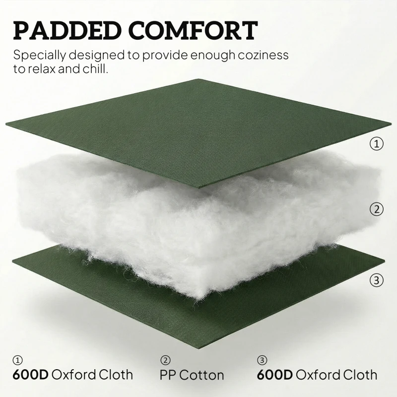 Outsunny Folding Patio Chairs Set of 2, Padded High Back Lawn Camping Chairs with Armrests, 600D Oxford Fabric, Dark Green