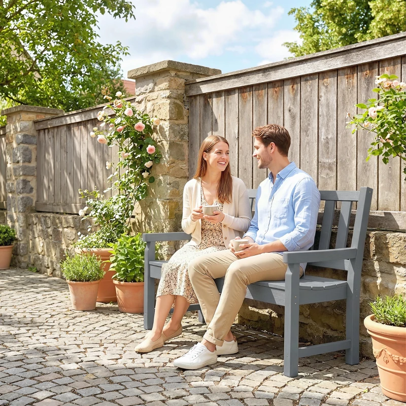 Outsunny 2-Person Garden Bench, HDPE Outdoor Bench with 530 lbs Capacity, Curved Seat for Backyard, Park, Porch, Lawn, Gray